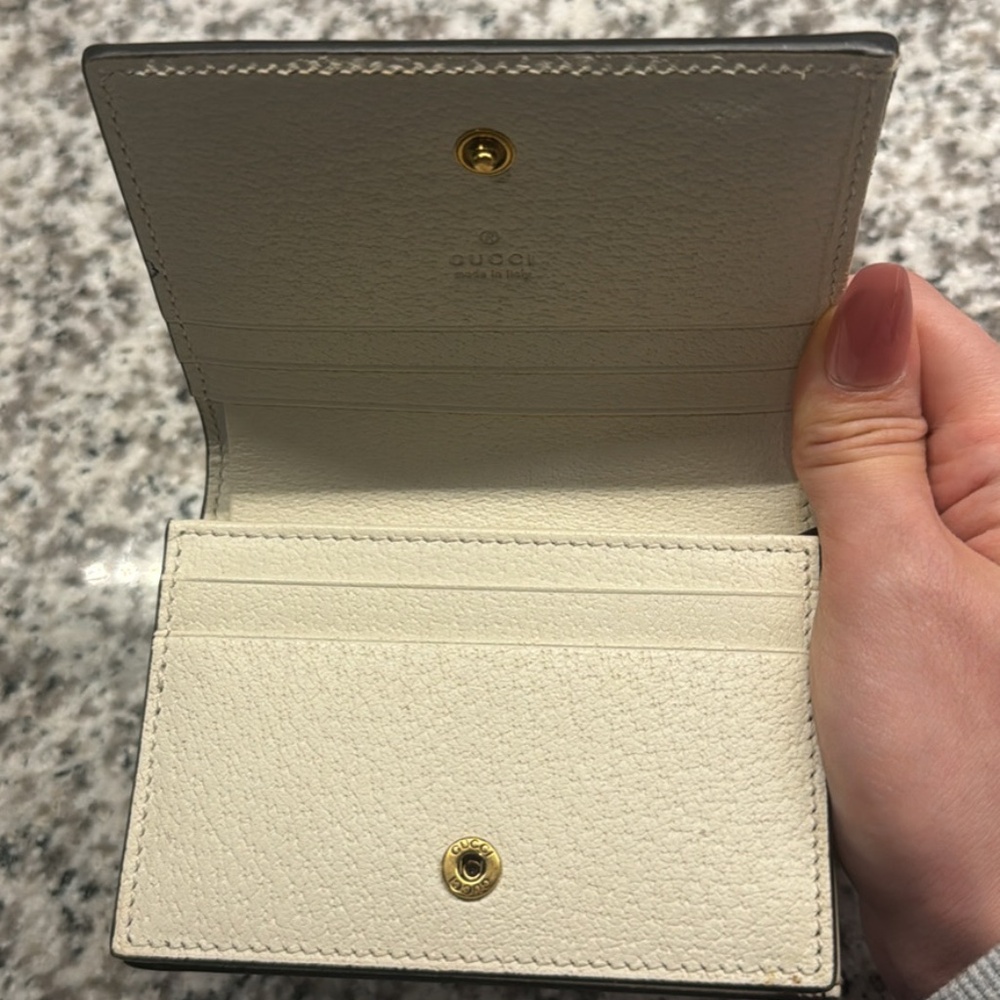 Gucci Queen Margaret Bee GG coated Leather Folding Wallet Cream - Picture 3 of 3